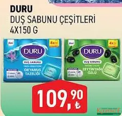 DURU DUŞ SABUNU ÇEŞİTLERİ 4X150 G indirimli fiyat DURU DUŞ SABUNU ÇEŞİTLERİ 4X150 G fiyat ve kampanya bilgisi